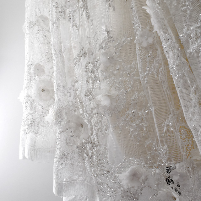 生地 フラワーオーバーレース/インド製ビーズリバーレース (13131) IVORY 10Bn99_
