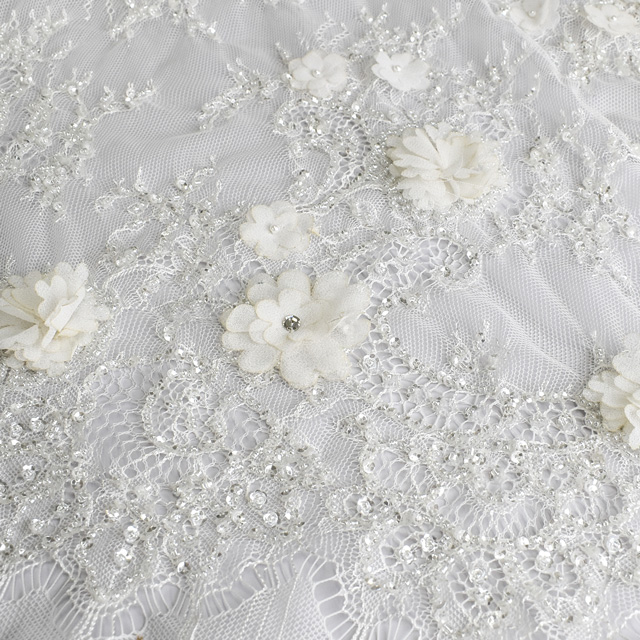 生地 フラワーオーバーレース/インド製ビーズリバーレース (13131) IVORY 10Bn99_