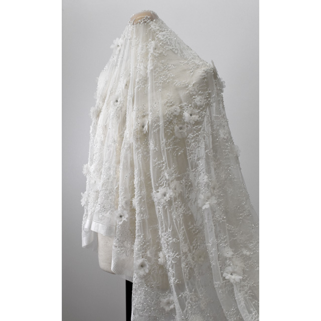 生地 フラワーオーバーレース/インド製ビーズリバーレース (13131) IVORY 10Bn99_