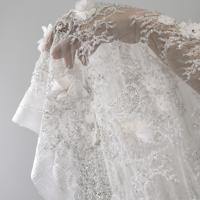 生地 フラワーオーバーレース/インド製ビーズリバーレース (13131) IVORY 10Bn99_
