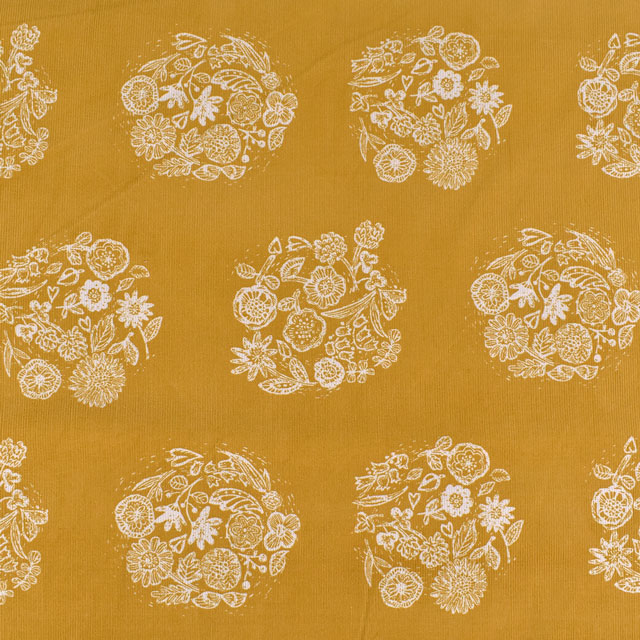 生地 mjuk-ミューク- 21W コーデュロイプリント 押し花(142-1282) A2.マスタード 09Ae99_