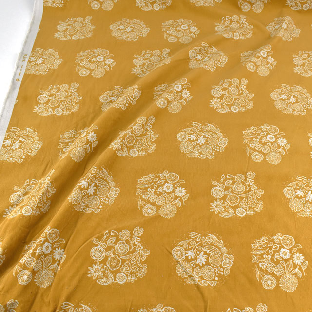 生地 mjuk-ミューク- 21W コーデュロイプリント 押し花(142-1282) A2.マスタード 09Ae99_