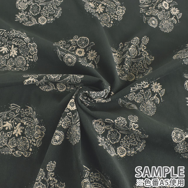 生地 mjuk-ミューク- 21W コーデュロイプリント 押し花(142-1282) A2.マスタード 09Ae99_