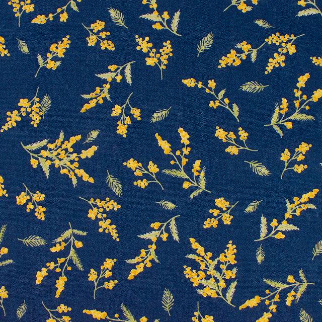 生地 綿麻キャンバスプリント ミモザ(142-1348) A3.コン 09Cu45_