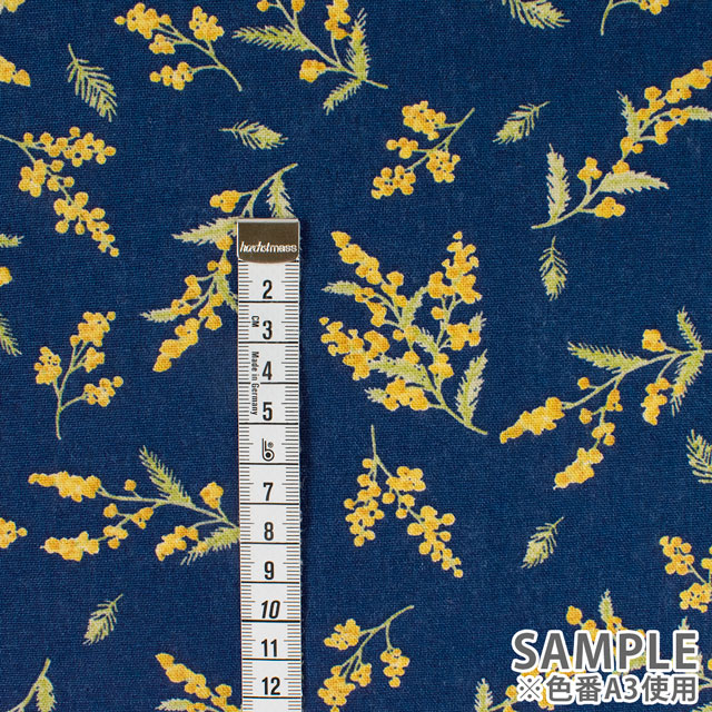 生地 綿麻キャンバスプリント ミモザ(142-1348) A3.コン 09Cu45_