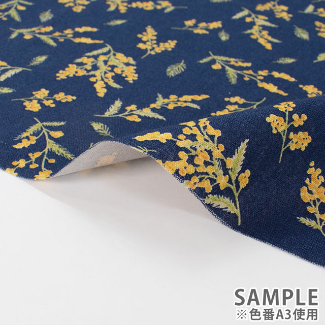 生地 綿麻キャンバスプリント ミモザ(142-1348) A3.コン 09Cu45_