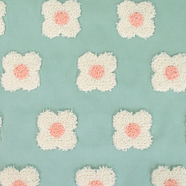 生地 タフティング風刺しゅう生地 フラワー(150-1644) A1.ミント 99Zz99_