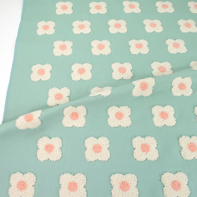 生地 タフティング風刺しゅう生地 フラワー(150-1644) A1.ミント 99Zz99_