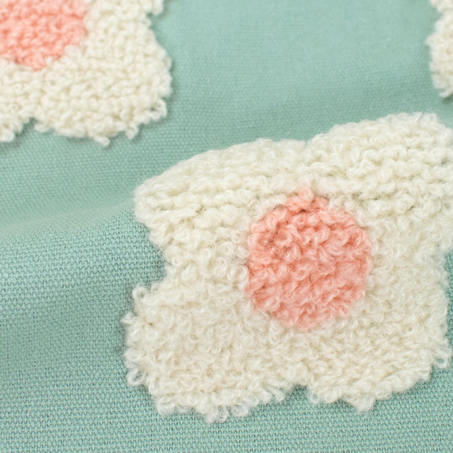 生地 タフティング風刺しゅう生地 フラワー(150-1644) A1.ミント 99Zz99_