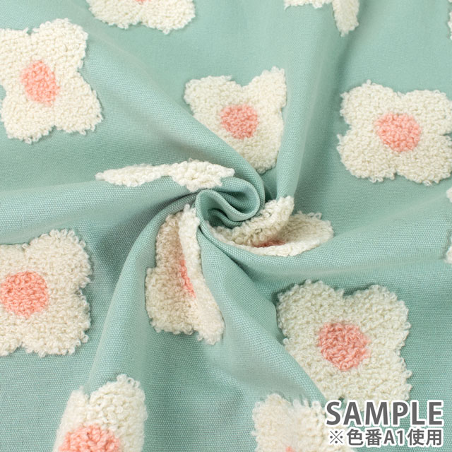 生地 タフティング風刺しゅう生地 フラワー(150-1644) A1.ミント 99Zz99_