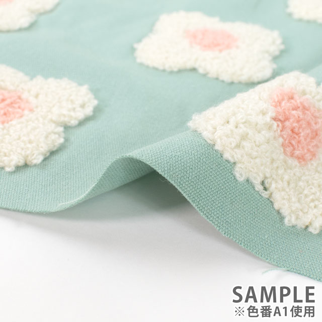 生地 タフティング風刺しゅう生地 フラワー(150-1644) A1.ミント 99Zz99_