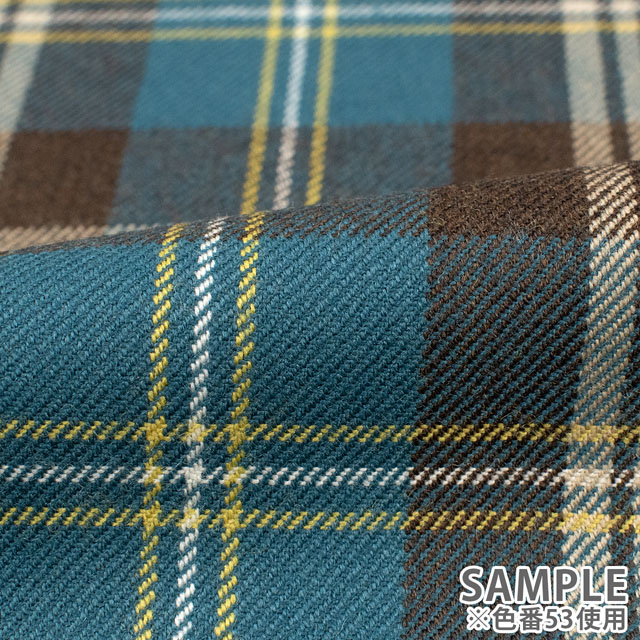 ウール生地 ウールタータンチェック(151-2050) 53.ブルーグリーン×ブラウン 09Cs42_