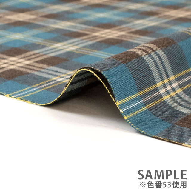 ウール生地 ウールタータンチェック(151-2050) 53.ブルーグリーン×ブラウン 09Cs42_