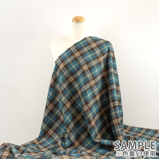 ウール生地 ウールタータンチェック(151-2050) 53.ブルーグリーン×ブラウン 09Cs42_