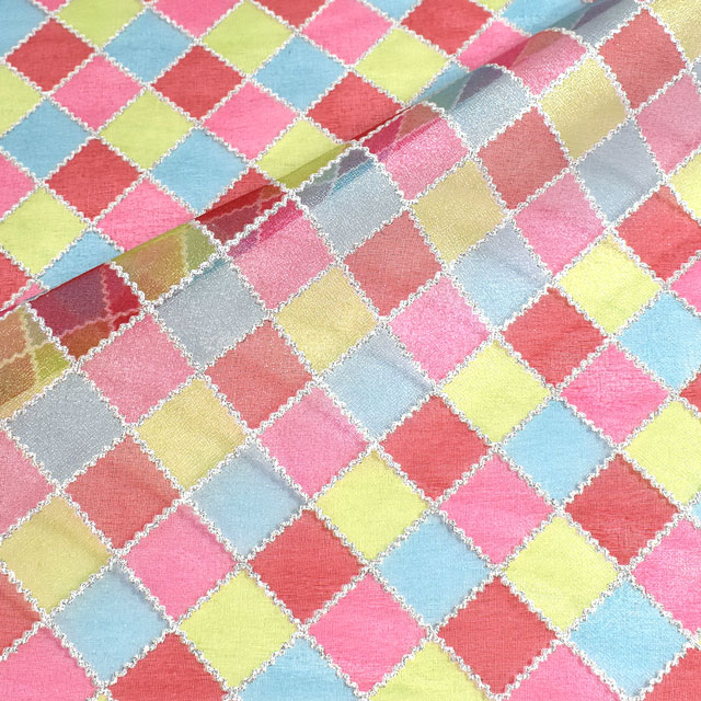 生地 チェックオーガン(160364) 2.赤×水色×緑 10Bg10_