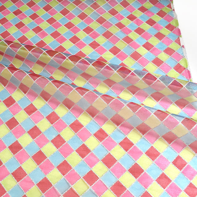 生地 チェックオーガン(160364) 2.赤×水色×緑 10Bg10_