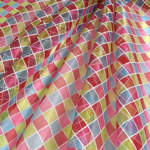 生地 チェックオーガン(160364) 2.赤×水色×緑 10Bg10_