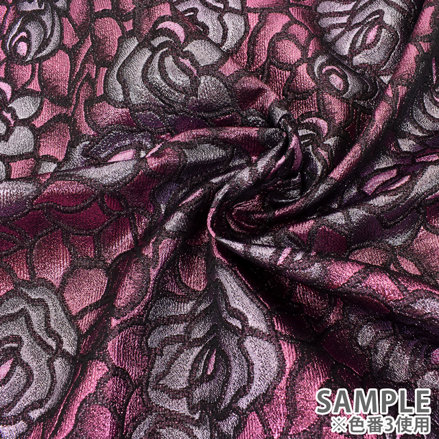 生地 フラワーアートジャガード(165031) 3.パープル×グレイッシュパープル 99Zz99_