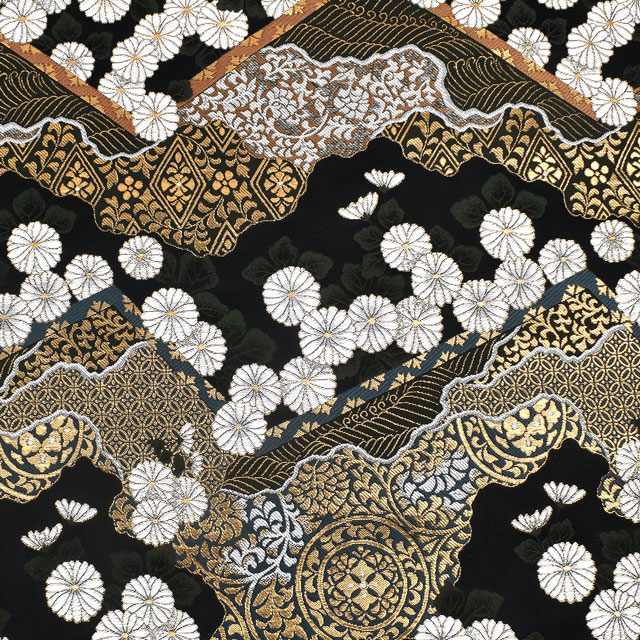 金襴生地 あすか四丁 山型菊紋(2-10674) 黒 09Bh18_