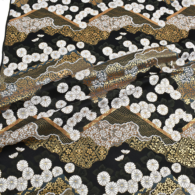 金襴生地 あすか四丁 山型菊紋(2-10674) 黒 09Bh18_
