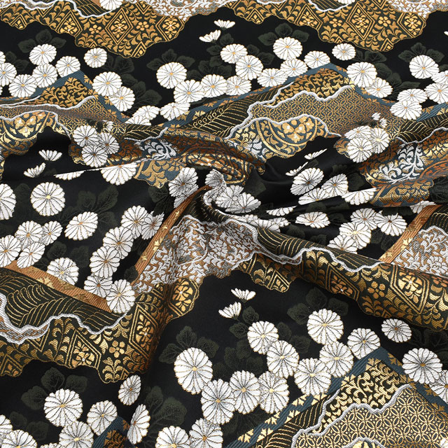 金襴生地 あすか四丁 山型菊紋(2-10674) 黒 09Bh18_