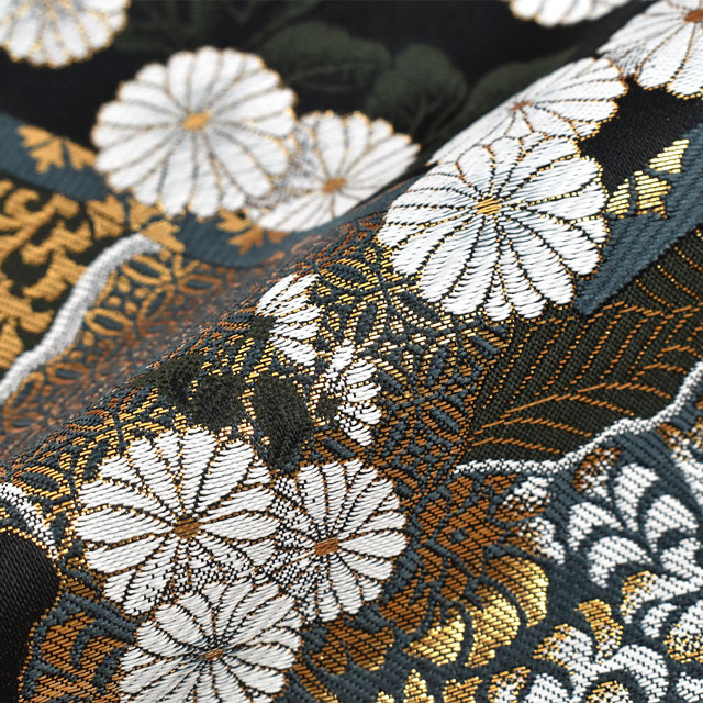 金襴生地 あすか四丁 山型菊紋(2-10674) 黒 09Bh18_