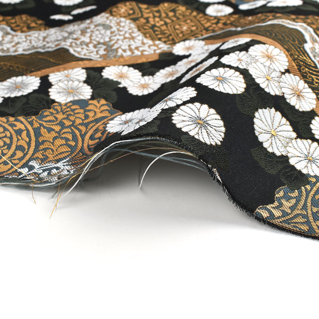 金襴生地 あすか四丁 山型菊紋(2-10674) 黒 09Bh18_