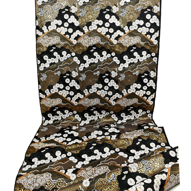 金襴生地 あすか四丁 山型菊紋(2-10674) 黒 09Bh18_