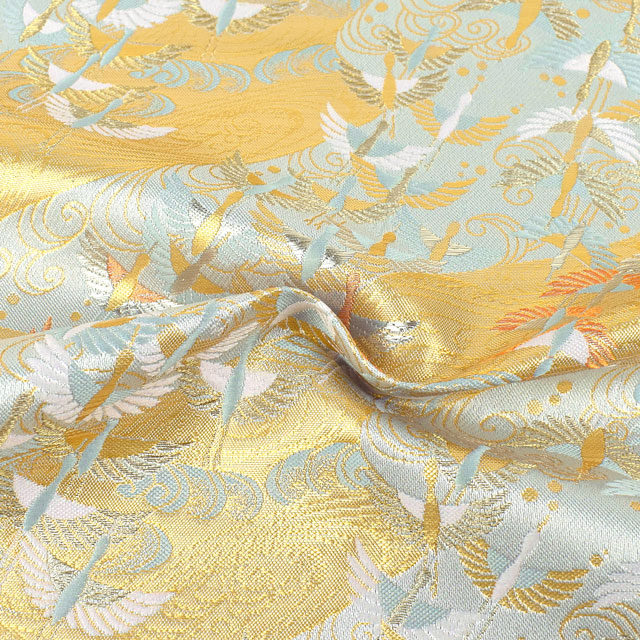 金襴生地 あすか胴入 波紋群鶴(1-9118) 翡翠 09Bh18_
