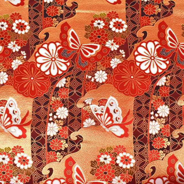 金襴生地 洛レイ四丁 蝶紋(1215-7030) 赤 09Bh18_