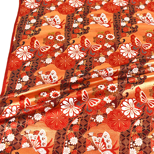 金襴生地 洛レイ四丁 蝶紋(1215-7030) 赤 09Bh18_