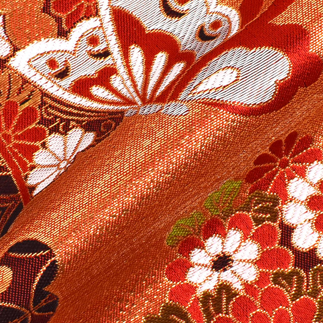 金襴生地 洛レイ四丁 蝶紋(1215-7030) 赤 09Bh18_