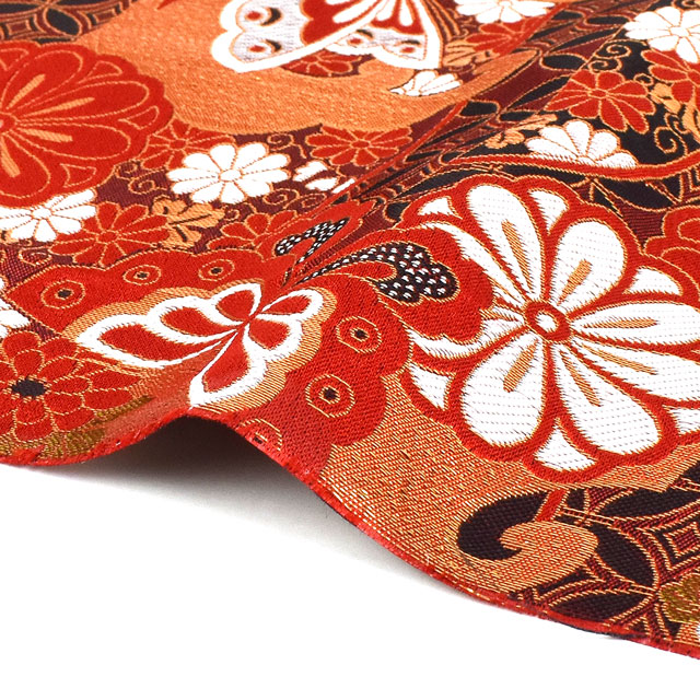 金襴生地 洛レイ四丁 蝶紋(1215-7030) 赤 09Bh18_