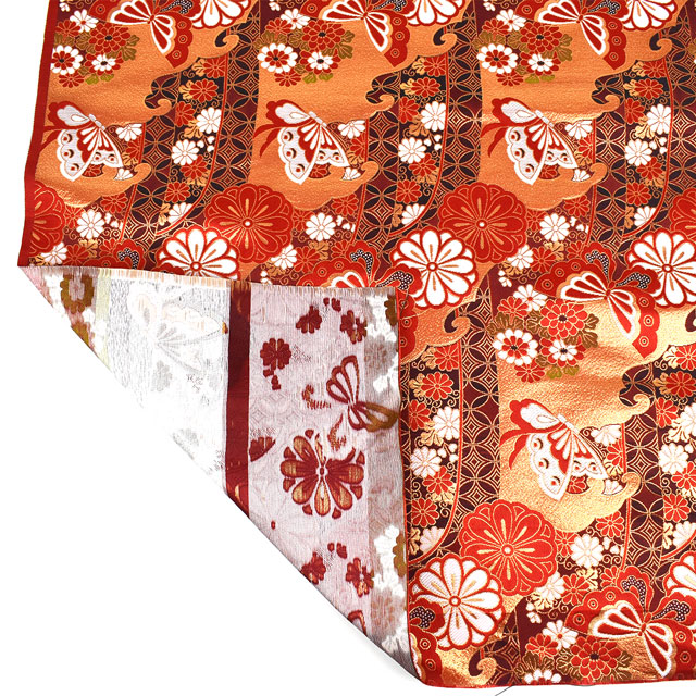 金襴生地 洛レイ四丁 蝶紋(1215-7030) 赤 09Bh18_