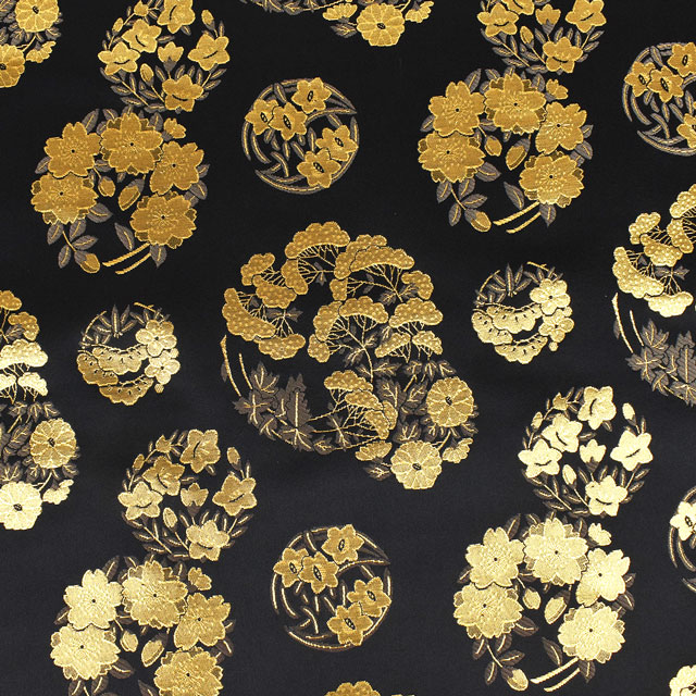 金襴生地 琳派名物裂二丁 花丸紋(2-10924) 黒金 09Bh18_