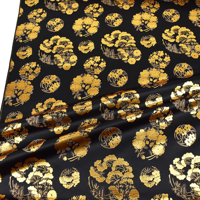 金襴生地 琳派名物裂二丁 花丸紋(2-10924) 黒金 09Bh18_