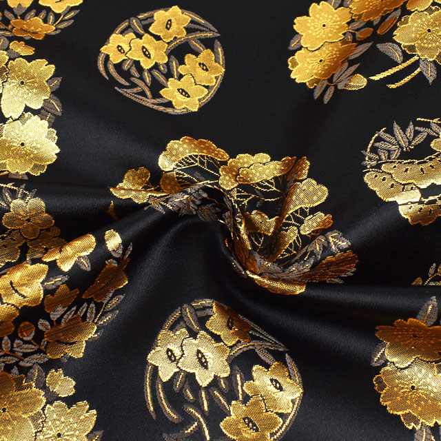 金襴生地 琳派名物裂二丁 花丸紋(2-10924) 黒金 09Bh18_