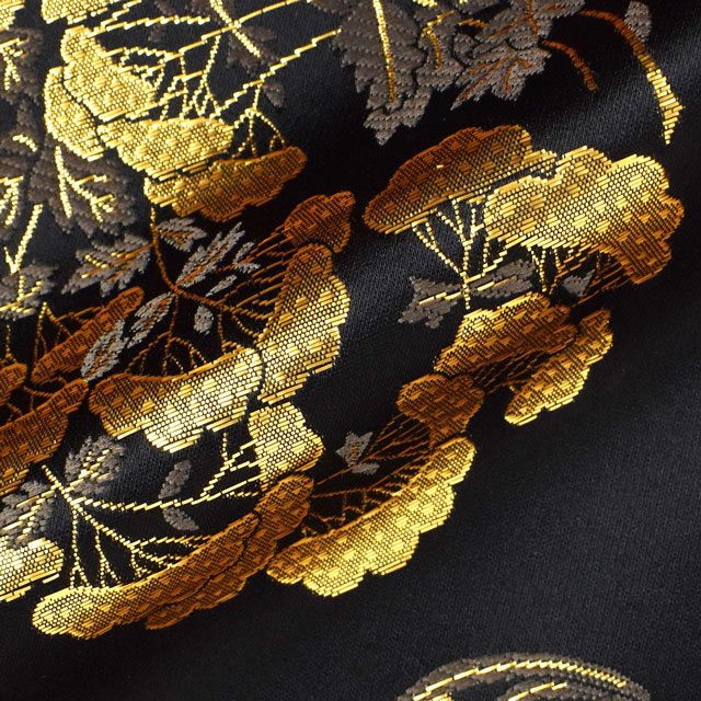 金襴生地 琳派名物裂二丁 花丸紋(2-10924) 黒金 09Bh18_