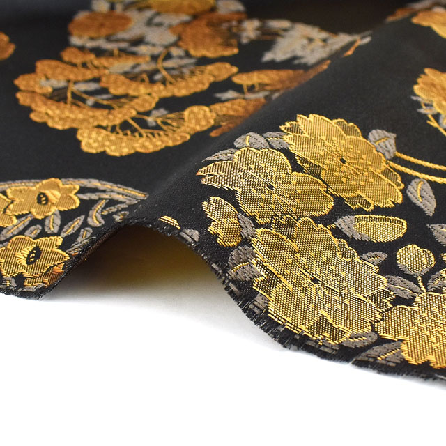 金襴生地 琳派名物裂二丁 花丸紋(2-10924) 黒金 09Bh18_