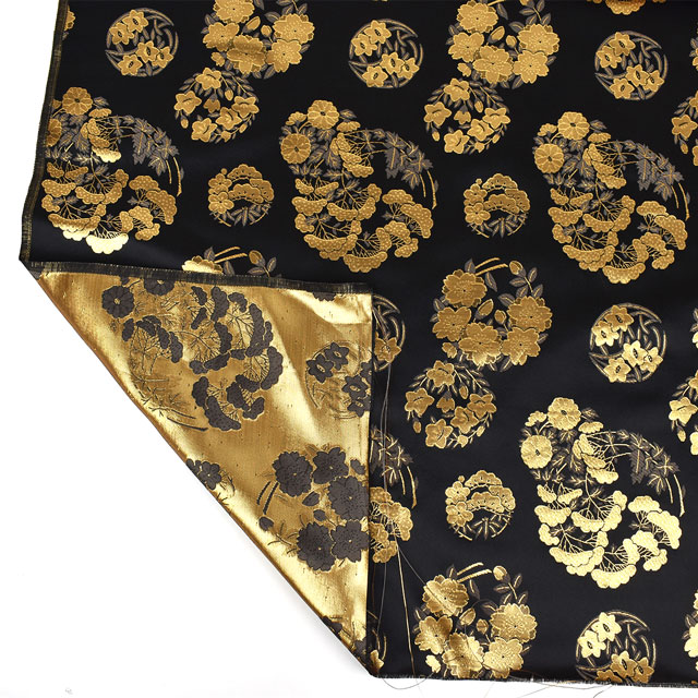 金襴生地 琳派名物裂二丁 花丸紋(2-10924) 黒金 09Bh18_