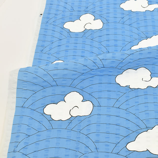 生地 和風リップルプリント 雲文様(201023) 71.青 99Zz99_