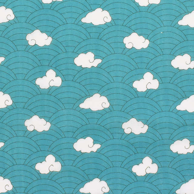 生地 和風ダブルガーゼプリント 雲文様(201024) 21.緑 99Zz99_