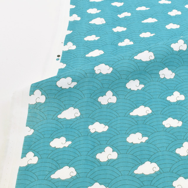 生地 和風ダブルガーゼプリント 雲文様(201024) 21.緑 99Zz99_