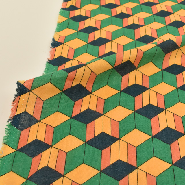 生地 和風ダブルガーゼプリント 毘沙門亀甲柄(201024) 31.黄×緑 99Zz99_