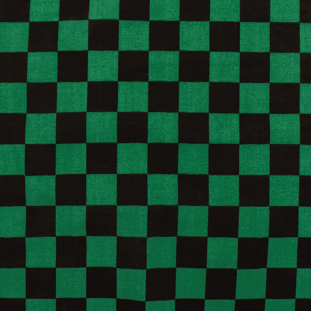 生地 和風ダブルガーゼプリント 市松模様(201025) 91.黒×緑 99Zz99_