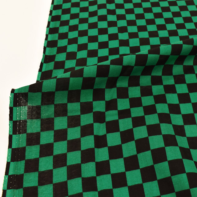 生地 和風ダブルガーゼプリント 市松模様(201025) 91.黒×緑 99Zz99_