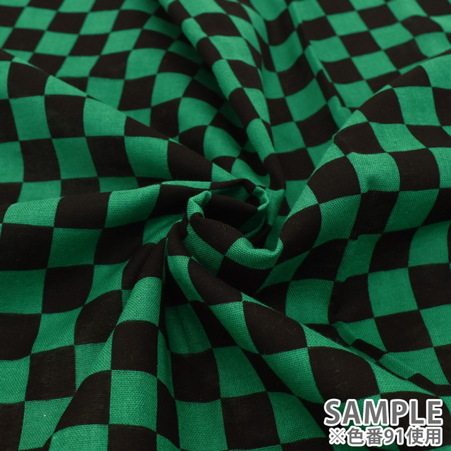 生地 和風ダブルガーゼプリント 市松模様(201025) 91.黒×緑 99Zz99_