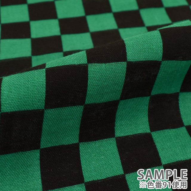 生地 和風ダブルガーゼプリント 市松模様(201025) 91.黒×緑 99Zz99_