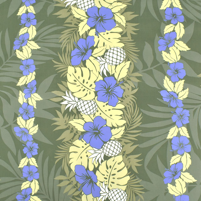 生地 T/Cハワイアンプリント(202003) ハイビスカス・パイナップルボーダー 14.カーキ 99Zz99_