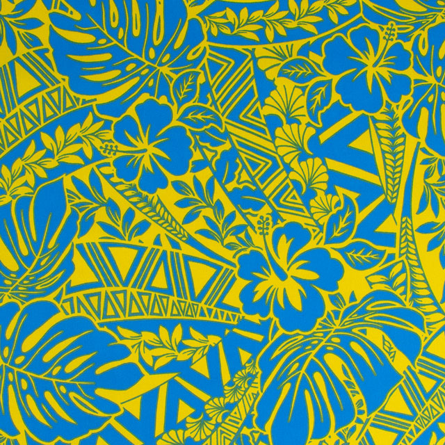 生地 T/Cブロード ハワイアンプリント 総柄(205003) 1.イエロー×ブルー 09Aa01_